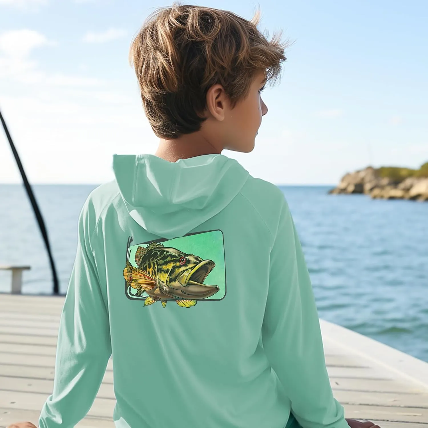 Palmyth Boys Fishing Shirt Youth Hoodie UPF 50  Sun Protection Long Sleeve
