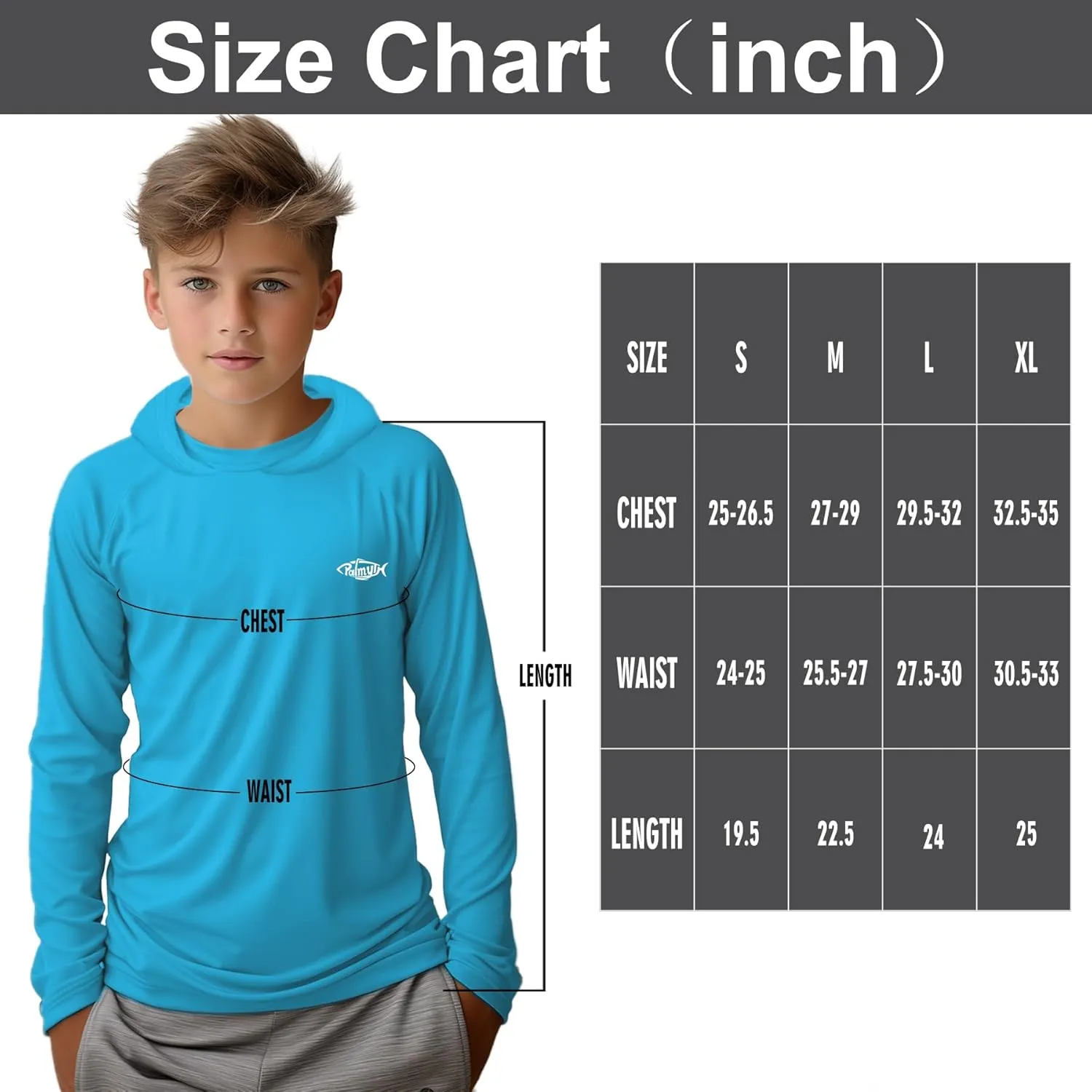 Palmyth Boys Fishing Shirt Youth Hoodie UPF 50  Sun Protection Long Sleeve