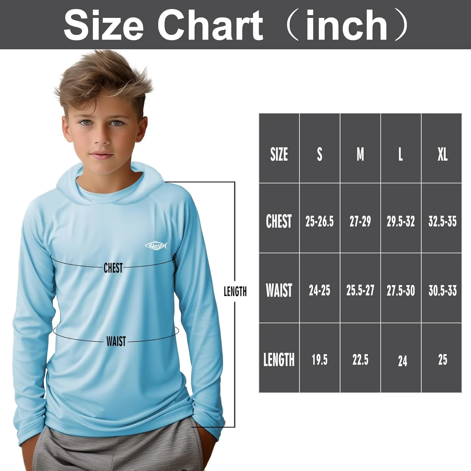 Palmyth Boys Fishing Shirt Youth Hoodie UPF 50  Sun Protection Long Sleeve