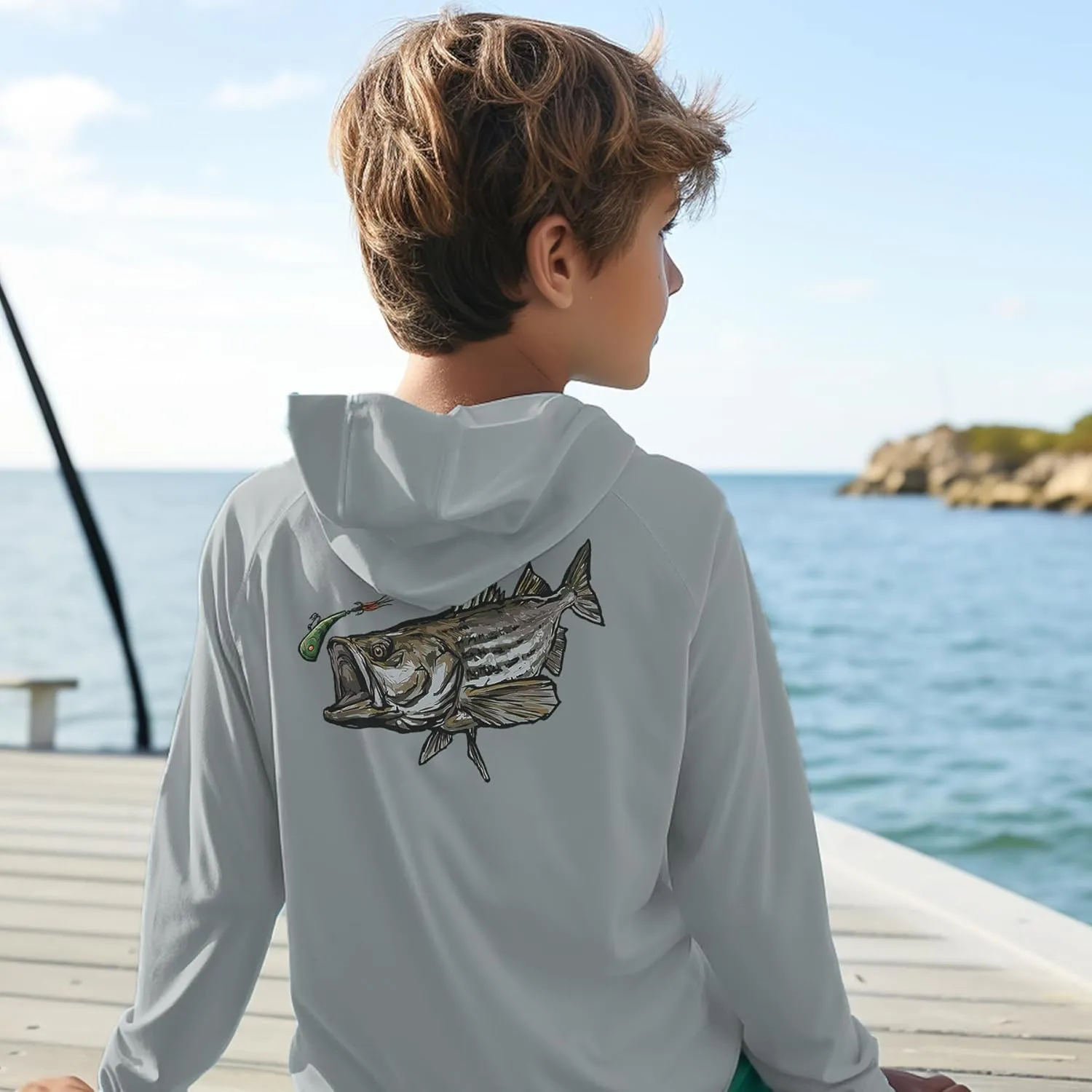 Palmyth Boys Fishing Shirt Youth Hoodie UPF 50  Sun Protection Long Sleeve