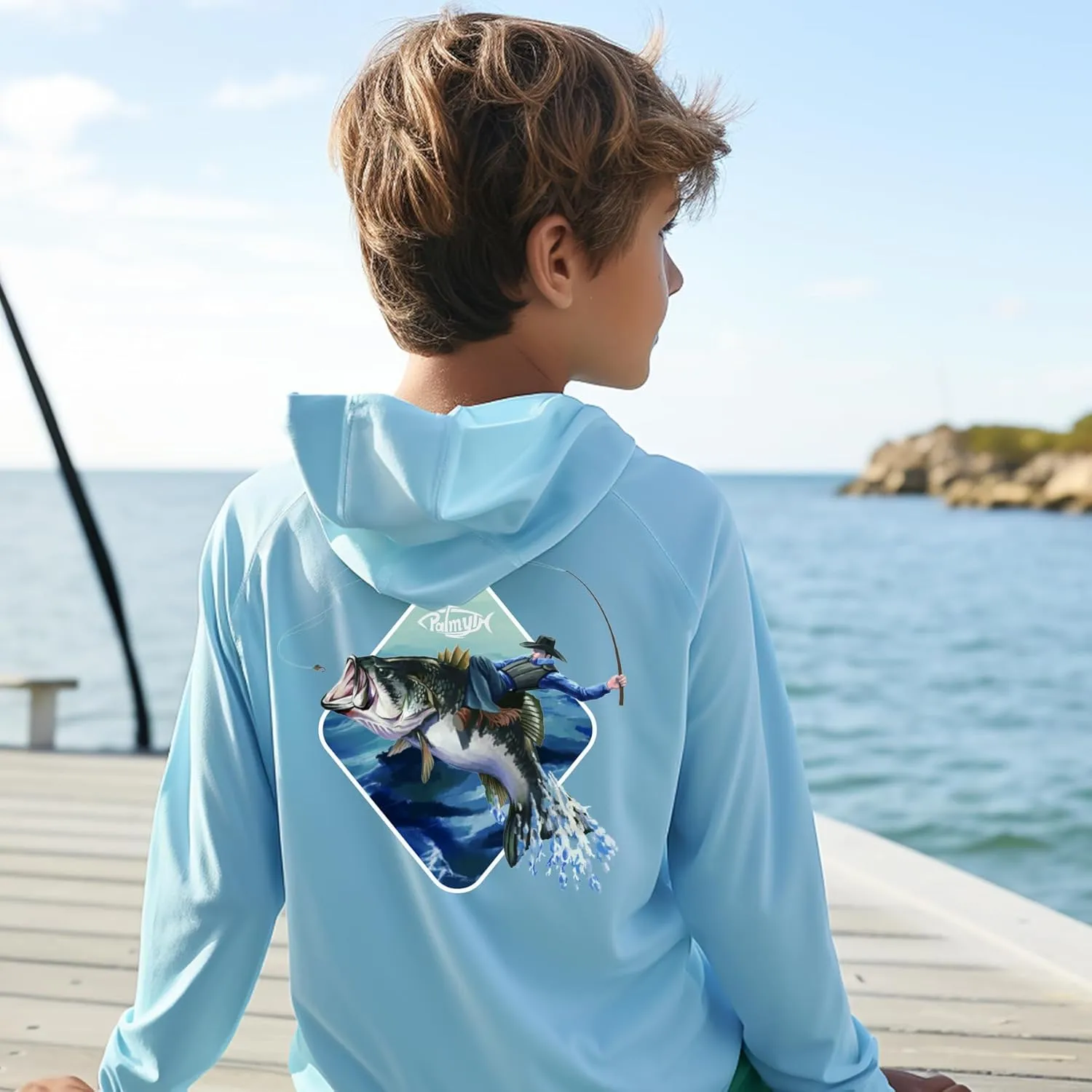 Palmyth Boys Fishing Shirt Youth Hoodie UPF 50  Sun Protection Long Sleeve