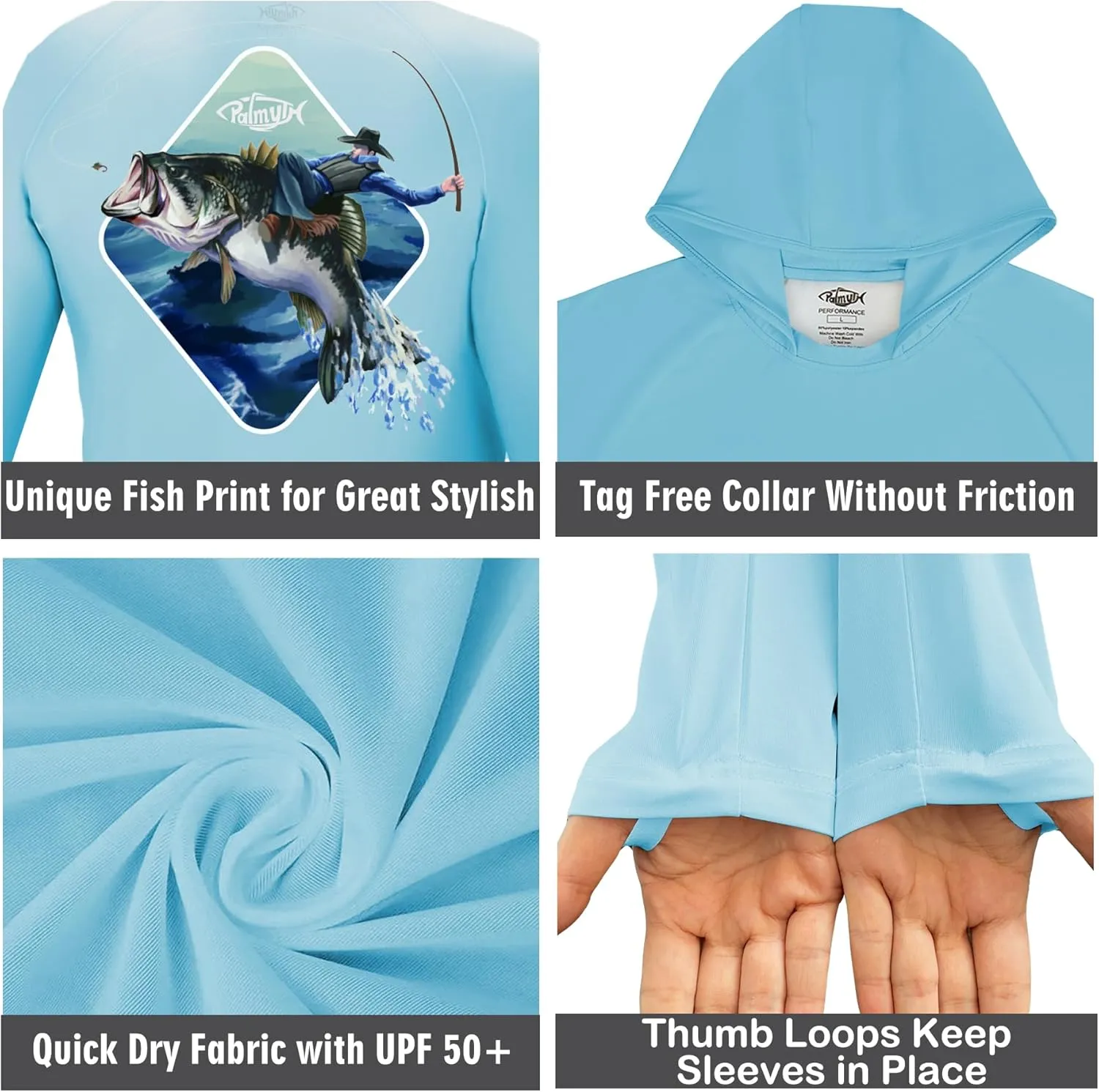 Palmyth Boys Fishing Shirt Youth Hoodie UPF 50  Sun Protection Long Sleeve