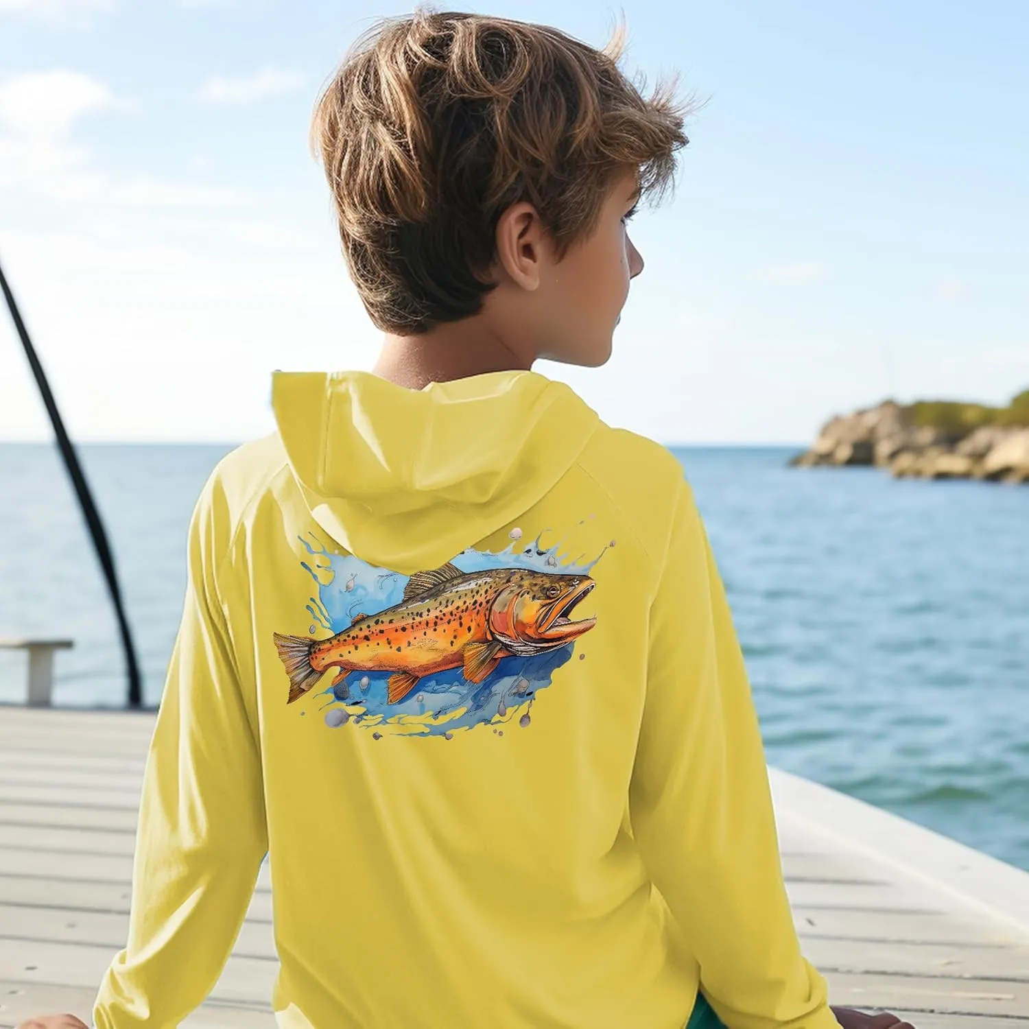 Palmyth Boys Fishing Shirt Youth Hoodie UPF 50  Sun Protection Long Sleeve