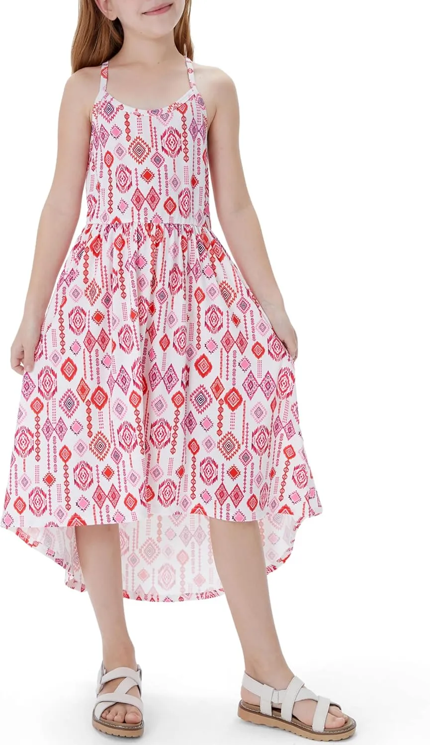 PATPAT Girl's Summer Cami Dresses Sundress Casual Floral Beach Hawaii Holiday Dresses 5-12 Years