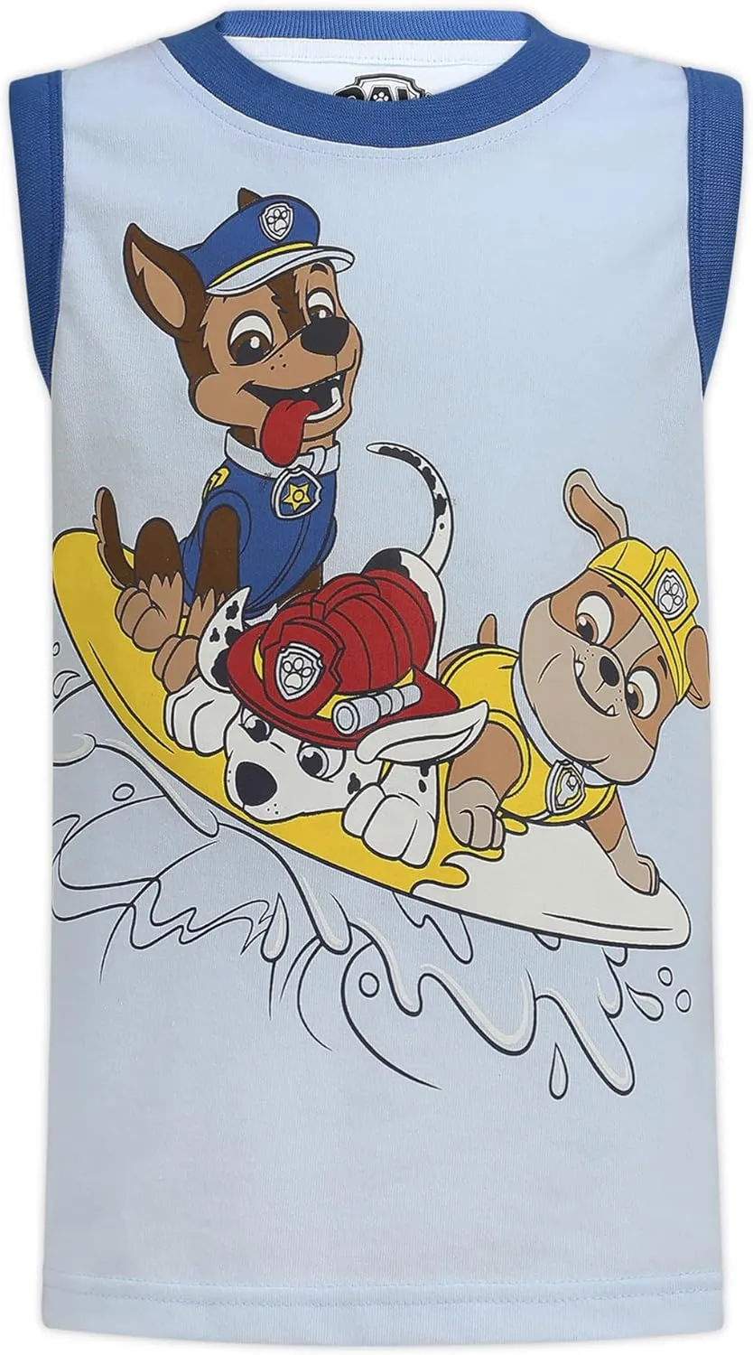 Paw Patrol Nickelodeon Marshall, Rubble and Chase Boys Tank 2 Pack for Toddler and Little Kids  Grey/White