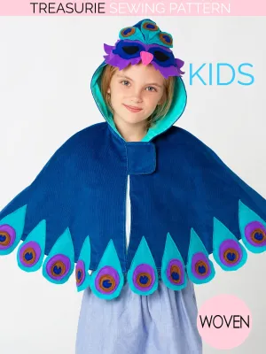 PEACOCK CAPE - Girls Cape Costume Sewing Pattern with Peacock Applique