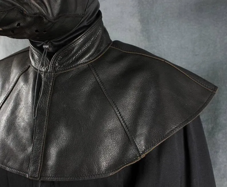 Plague Doctor Mantle Capelette, Genuine Leather Shoulder Cape, Halloween Steampunk Cosplay Cloak Costume