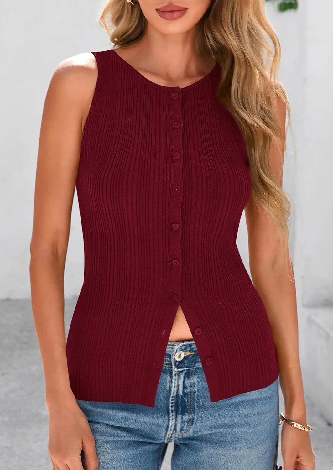 PRETTYGARDEN Women's Ribbed Tank Tops Summer 2025 Open Front Button Down Sleeveless Shirts Going Out Spring Fashion Vest Tops