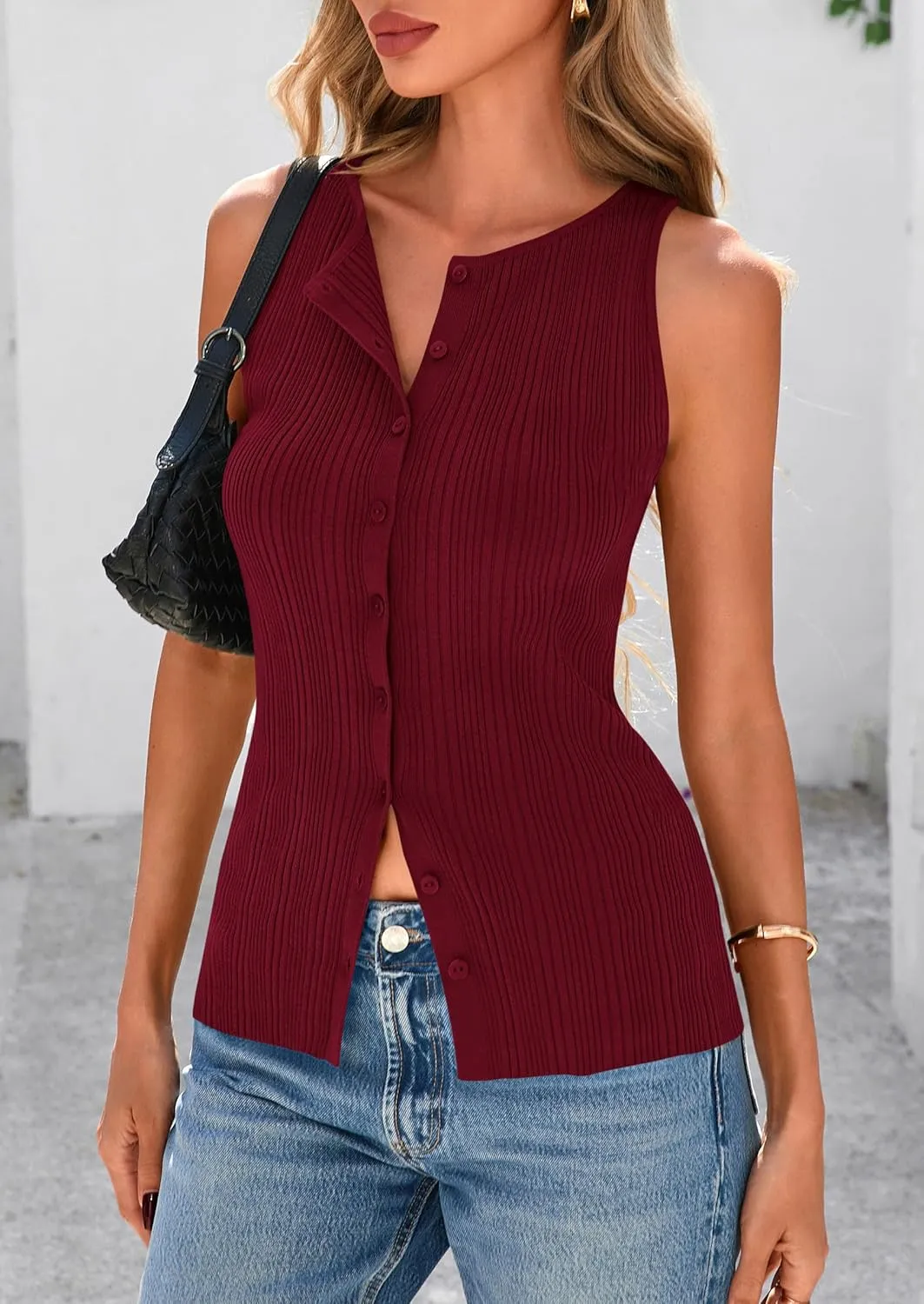 PRETTYGARDEN Women's Ribbed Tank Tops Summer 2025 Open Front Button Down Sleeveless Shirts Going Out Spring Fashion Vest Tops