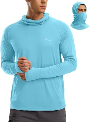 Pudolla Men's Sun Protection Hoodie UPF 50  Fishing Hiking Shirt UV Shirts with Mask for Men Long Sleeve Lightweight