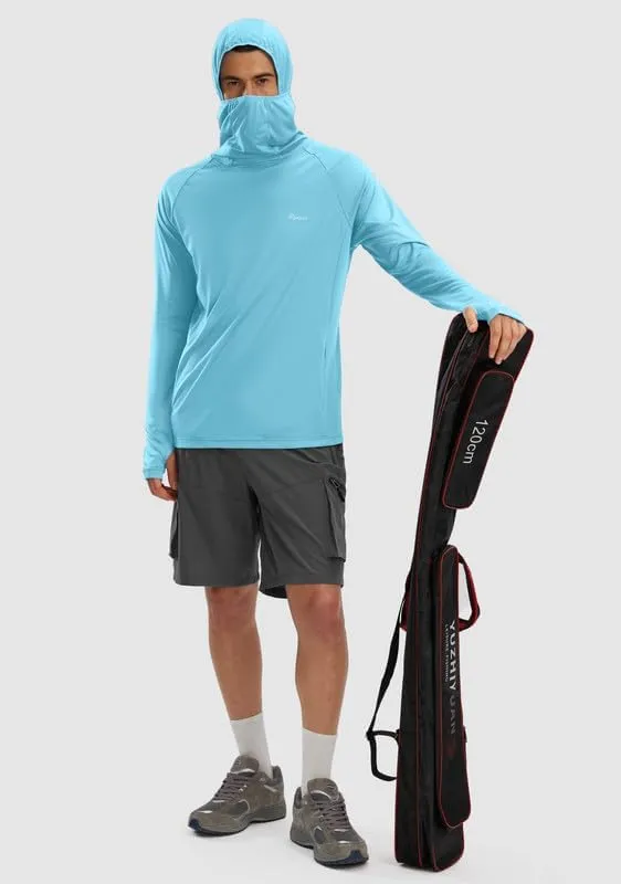 Pudolla Men's Sun Protection Hoodie UPF 50  Fishing Hiking Shirt UV Shirts with Mask for Men Long Sleeve Lightweight