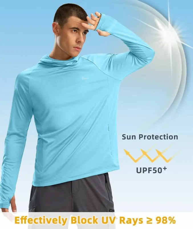 Pudolla Men's Sun Protection Hoodie UPF 50  Fishing Hiking Shirt UV Shirts with Mask for Men Long Sleeve Lightweight