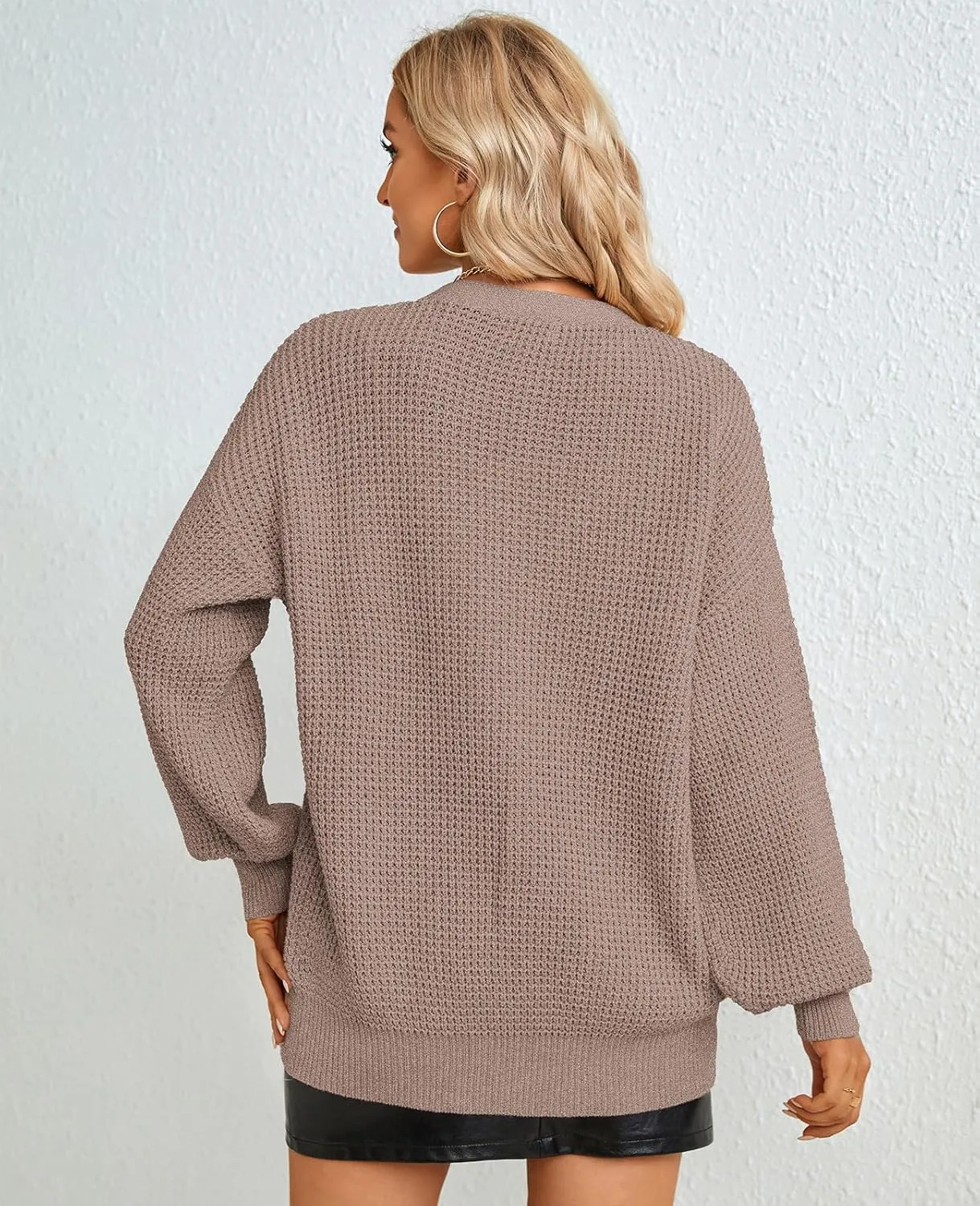 QUALFORT Women's Cardigan Sweater 100% Cotton Button-Down Long Sleeve Oversized Knit Cardigans with Pockets