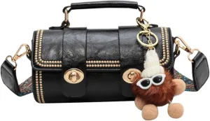 Quilted Crossbody Shoulder Bags for Women,Small Trendy Leather Tote Bucket Handbags Purse with Bunny Doll Pendant