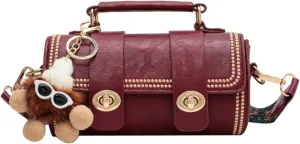 Quilted Crossbody Shoulder Bags for Women,Small Trendy Leather Tote Bucket Handbags Purse with Bunny Doll Pendant