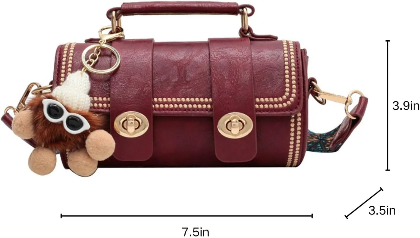 Quilted Crossbody Shoulder Bags for Women,Small Trendy Leather Tote Bucket Handbags Purse with Bunny Doll Pendant