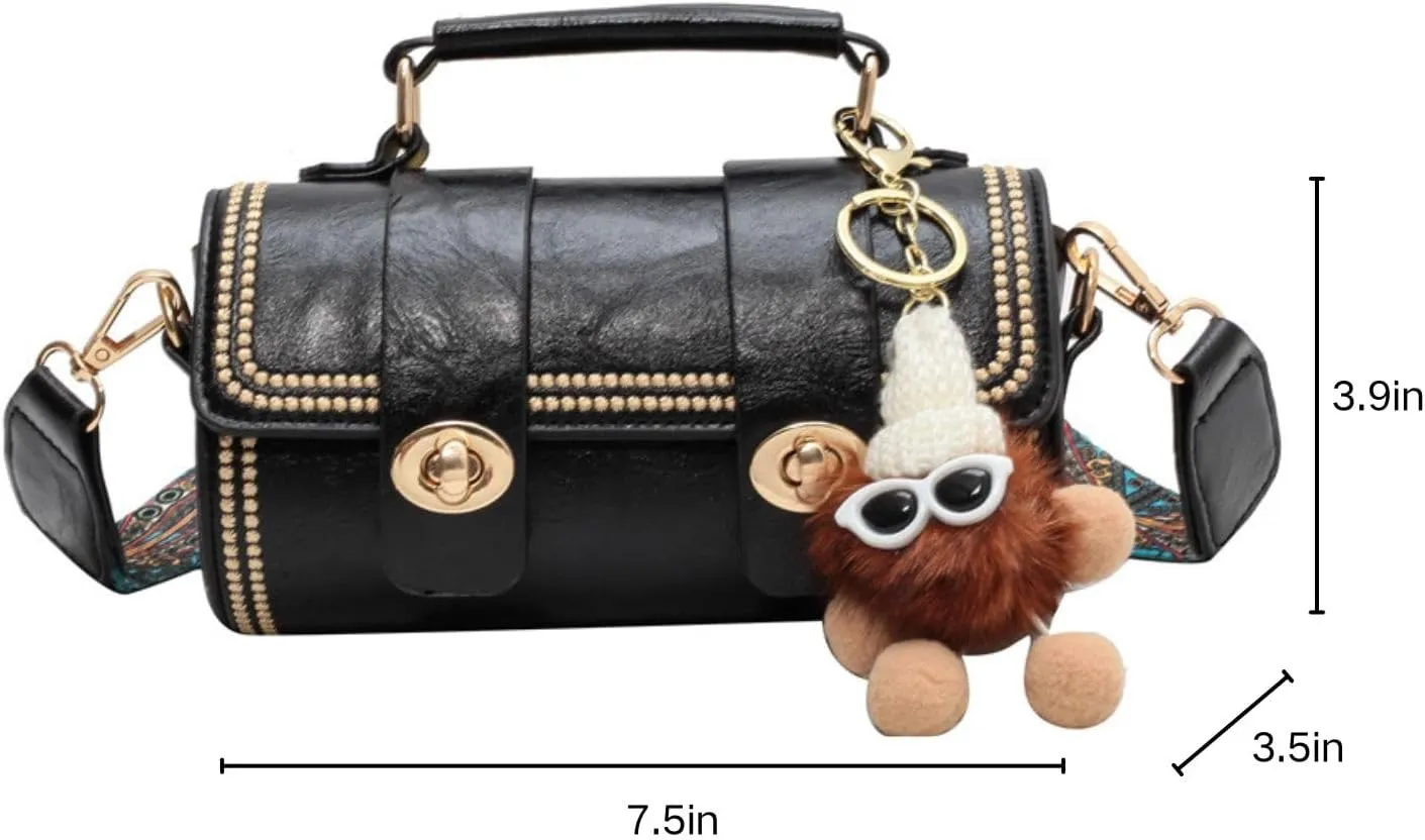 Quilted Crossbody Shoulder Bags for Women,Small Trendy Leather Tote Bucket Handbags Purse with Bunny Doll Pendant