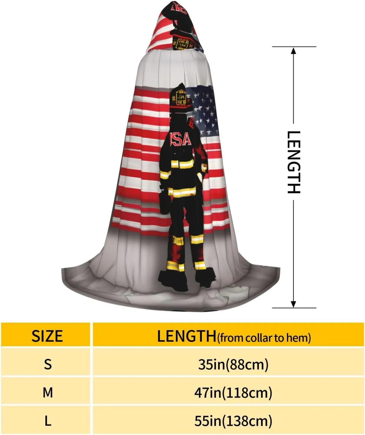 Red Stripe Firefighter Usa Flag Print Halloween Hooded Cloak Full Length Cape With Hood For Men And Women For Carnival