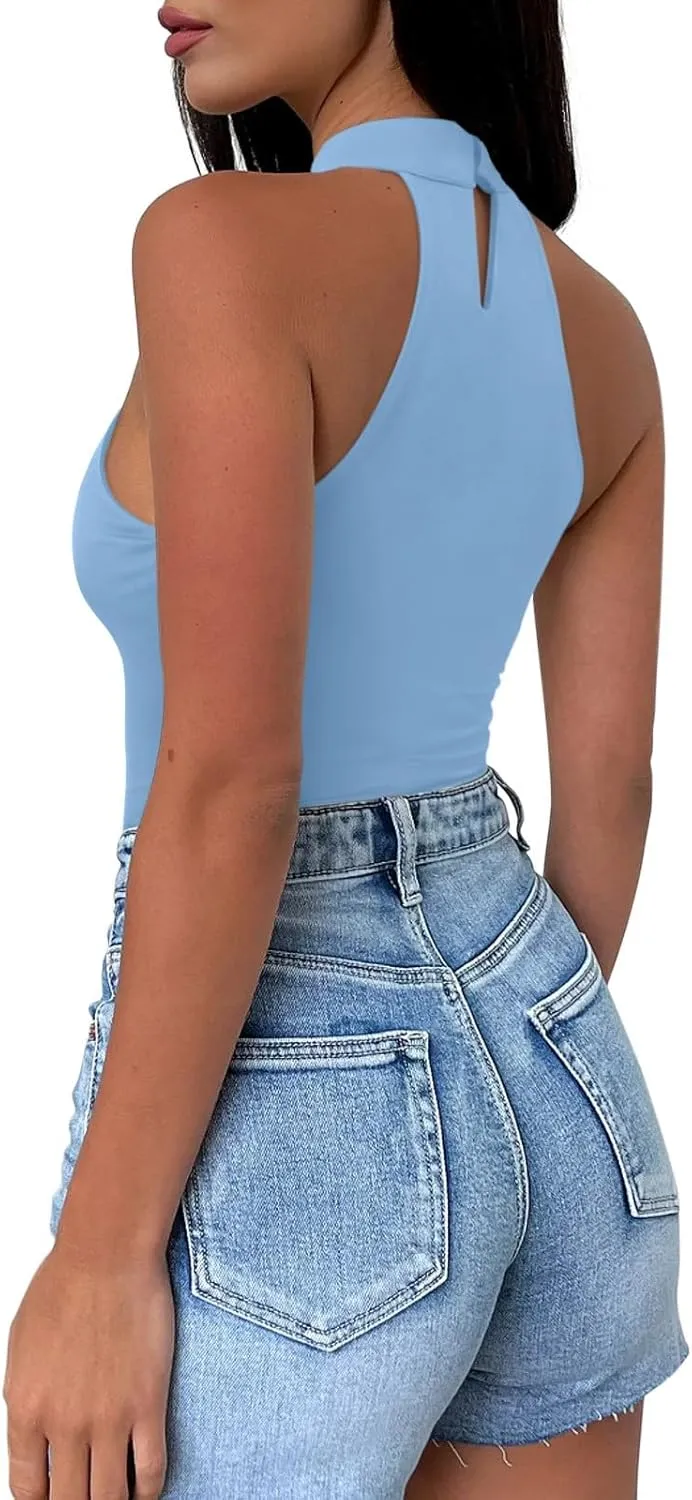 REORIA Women's Sexy Criss Cross Halter Neck Crop Tops Trendy Sleeveless Y2K Nightout Clubwear Going Out Tops