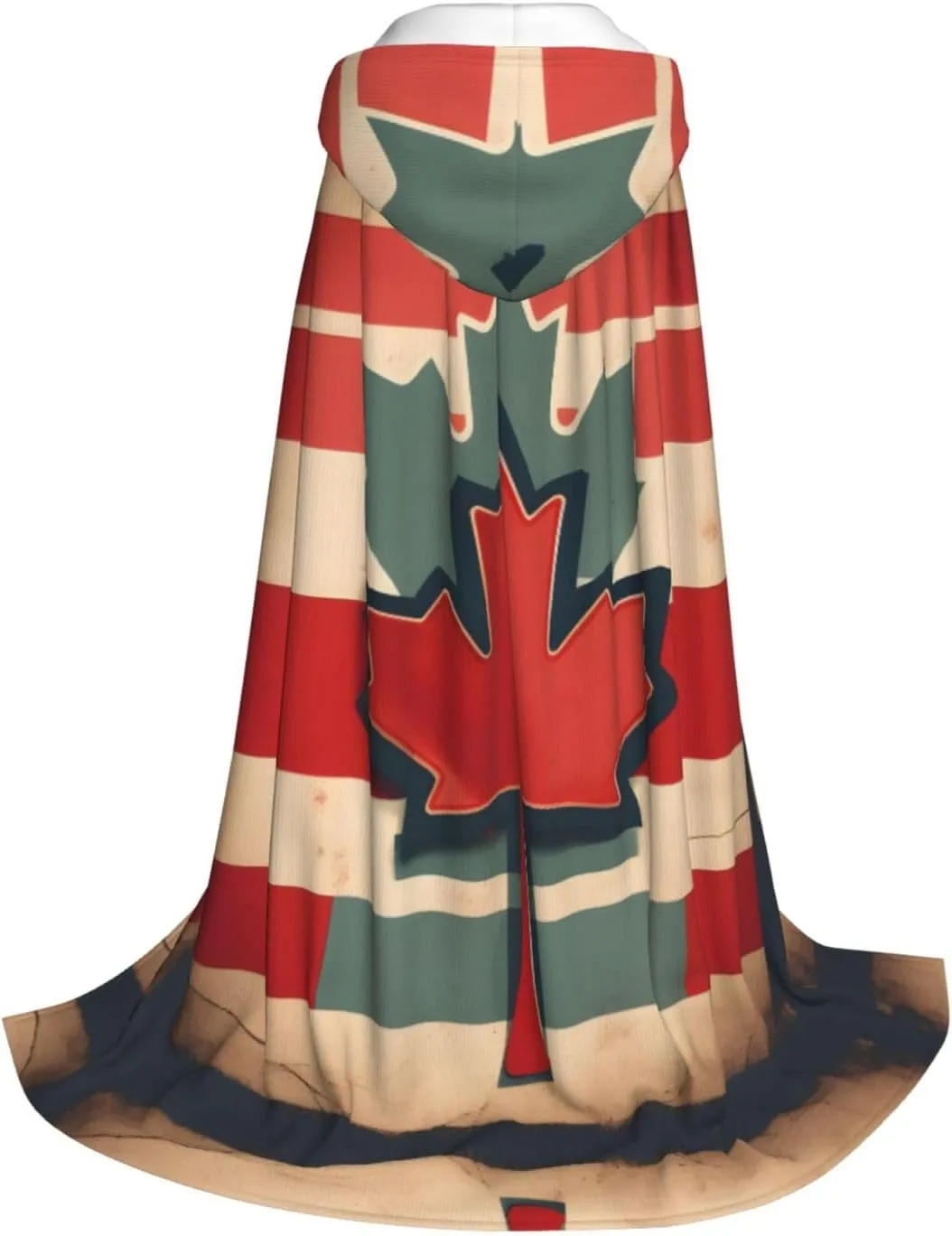 Retro Canada Flag Pattern Print Halloween Hooded Cloak Full Length Cape With Hood For Men And Women For Carnival
