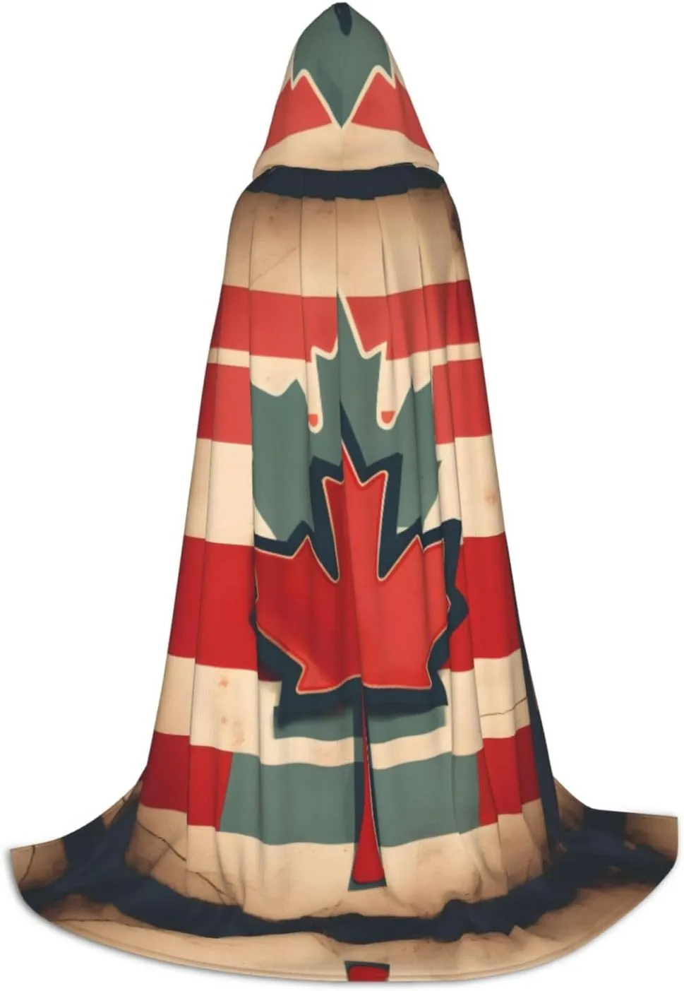Retro Canada Flag Pattern Print Halloween Hooded Cloak Full Length Cape With Hood For Men And Women For Carnival
