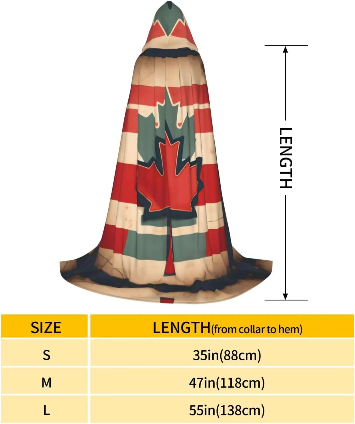 Retro Canada Flag Pattern Print Halloween Hooded Cloak Full Length Cape With Hood For Men And Women For Carnival
