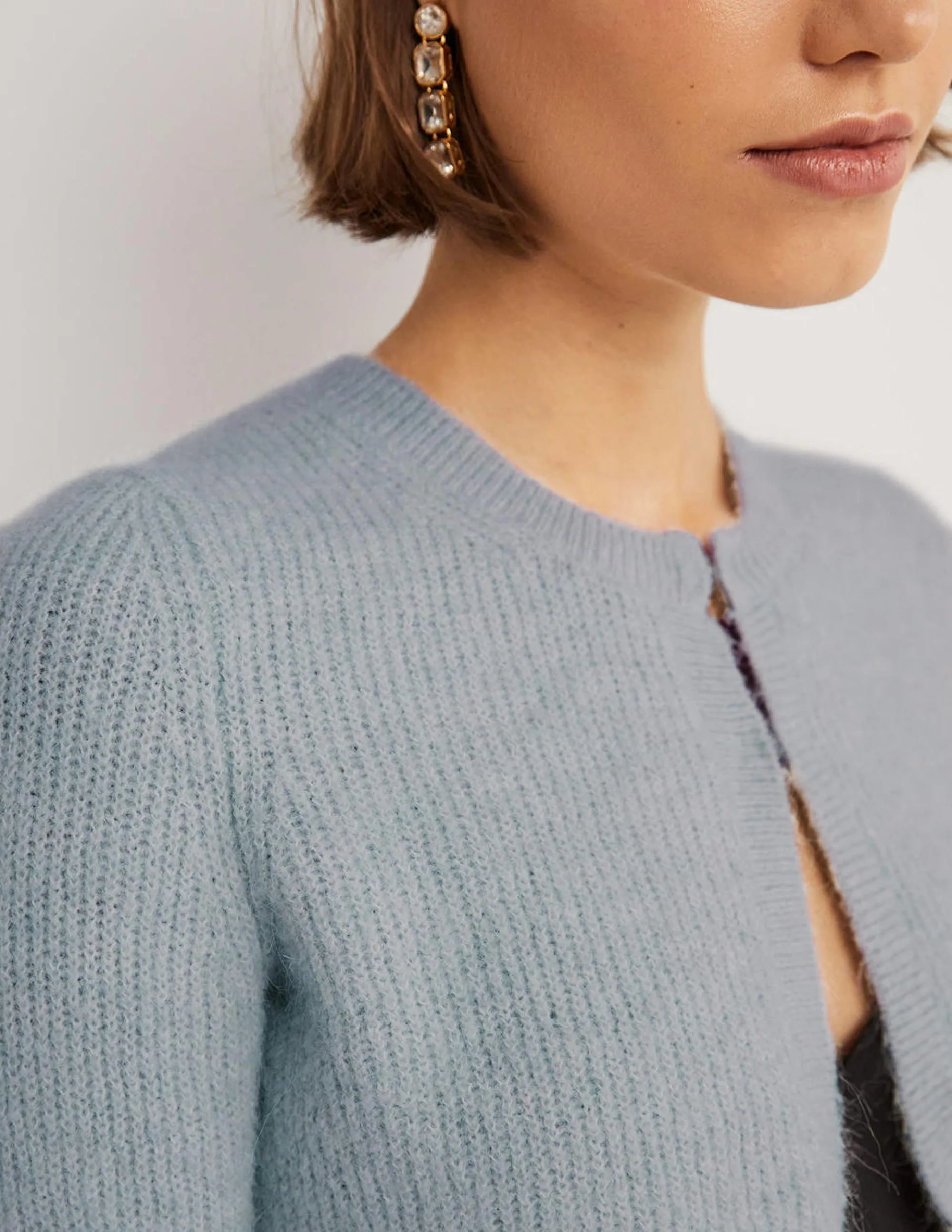 Rib Knit Bolero-Vintage Blue Melange