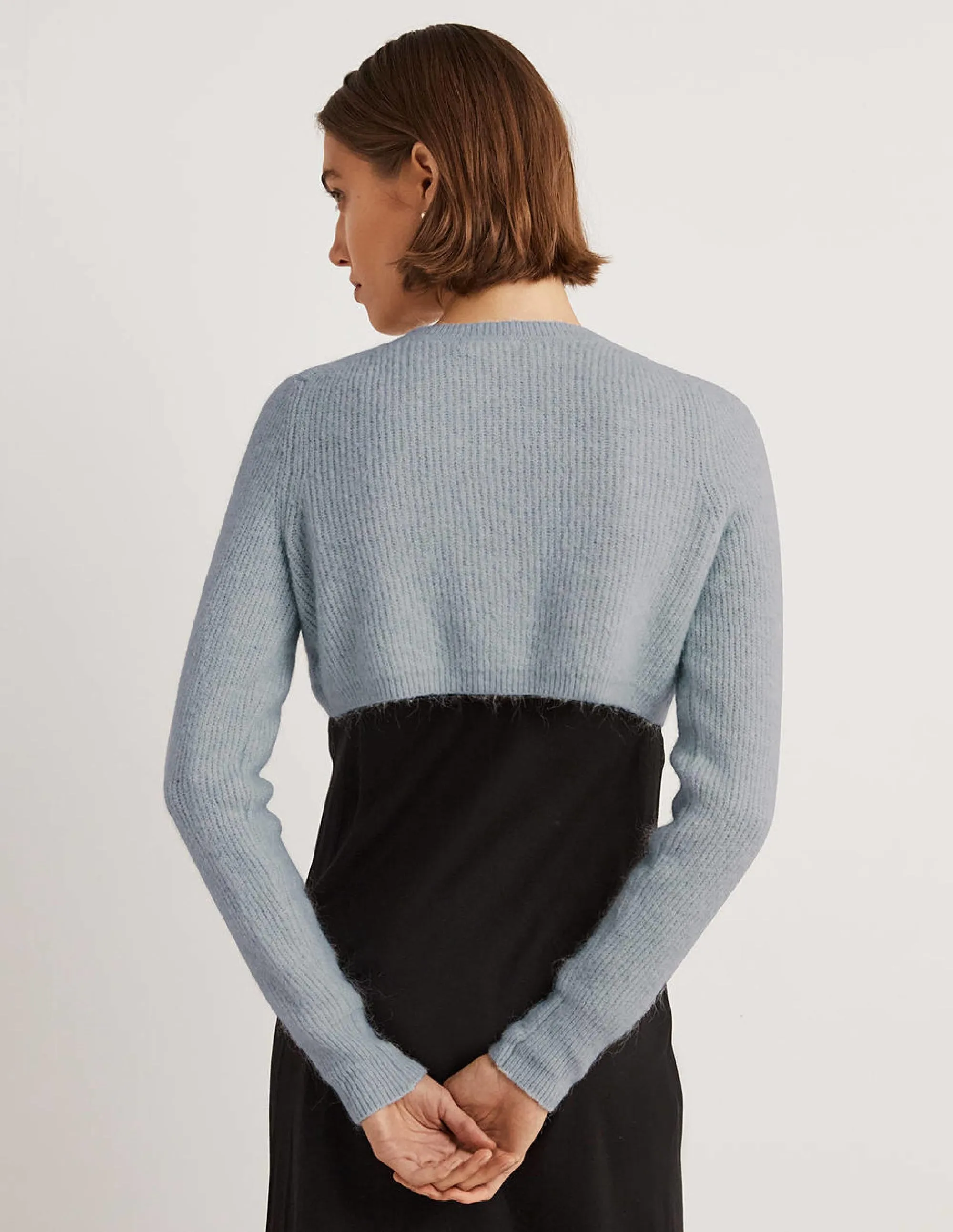 Rib Knit Bolero-Vintage Blue Melange