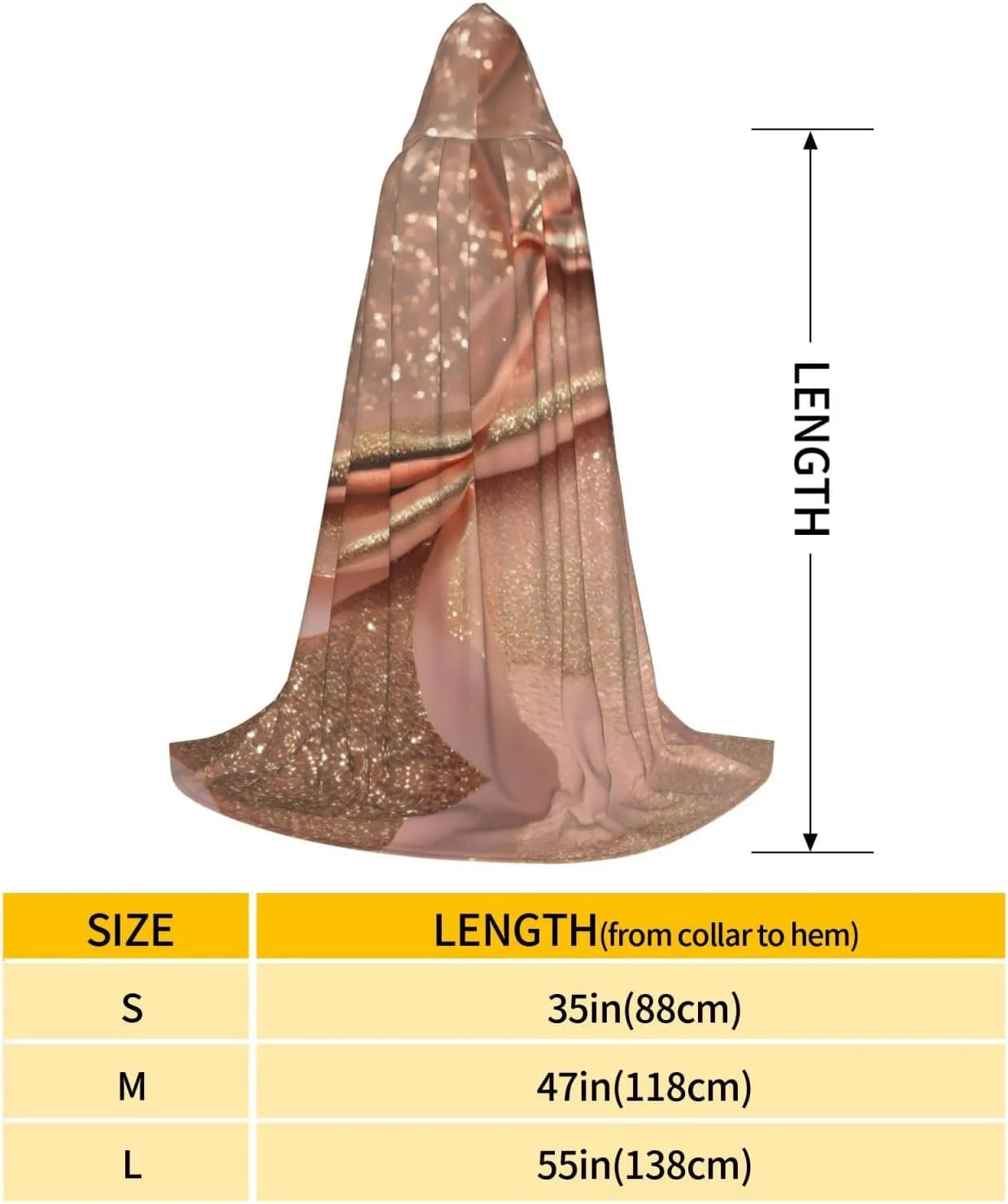 Rose Gold Glitter Print Halloween Hooded Cloak Full Length Cape With Hood For Men And Women For Carnival