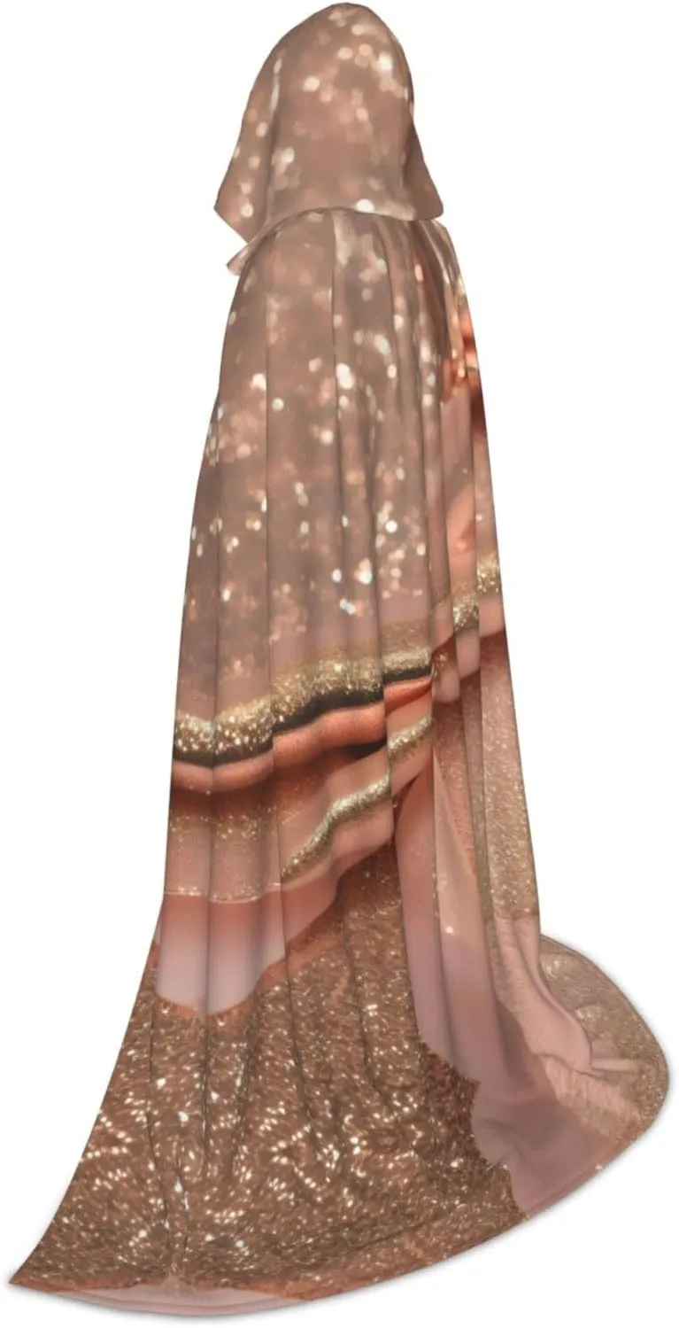 Rose Gold Glitter Print Halloween Hooded Cloak Full Length Cape With Hood For Men And Women For Carnival