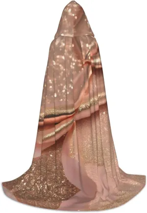 Rose Gold Glitter Print Halloween Hooded Cloak Full Length Cape With Hood For Men And Women For Carnival