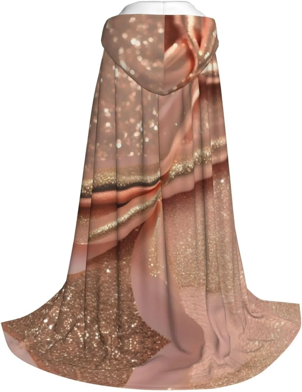 Rose Gold Glitter Print Halloween Hooded Cloak Full Length Cape With Hood For Men And Women For Carnival