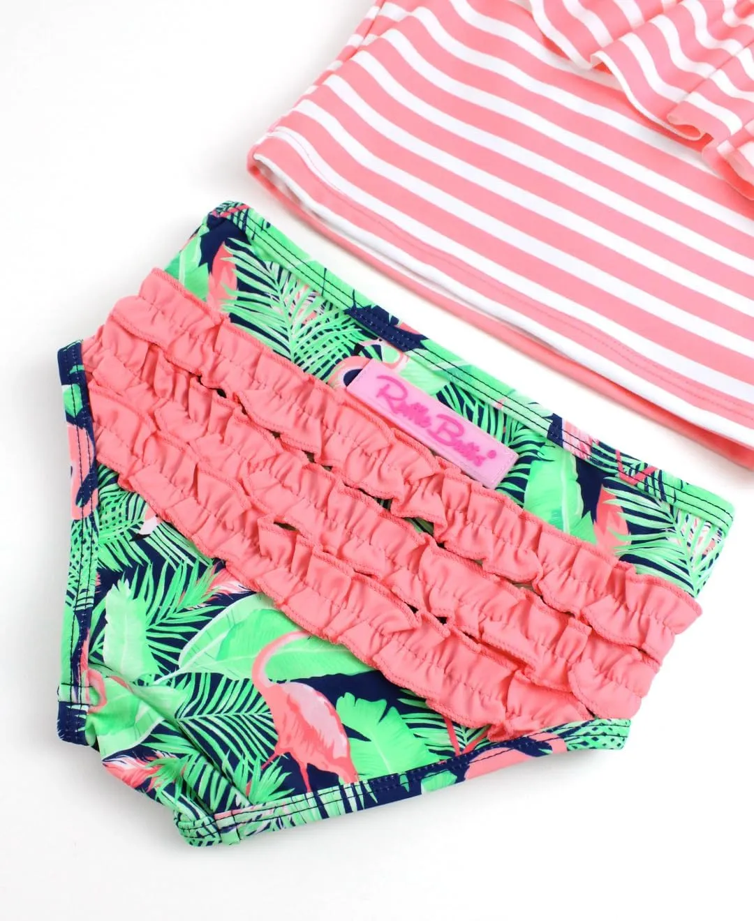 RuffleButts Girls UPF50  Sun Protection One Shoulder Ruffle Tankini Two Piece Swimsuit