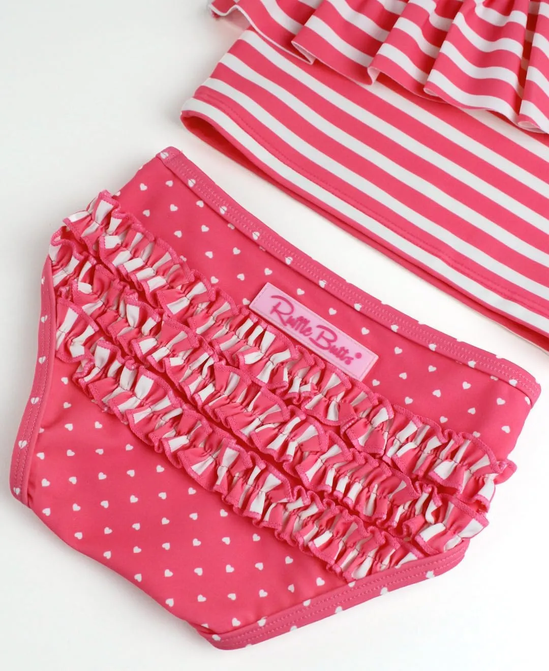 RuffleButts Girls UPF50  Sun Protection One Shoulder Ruffle Tankini Two Piece Swimsuit