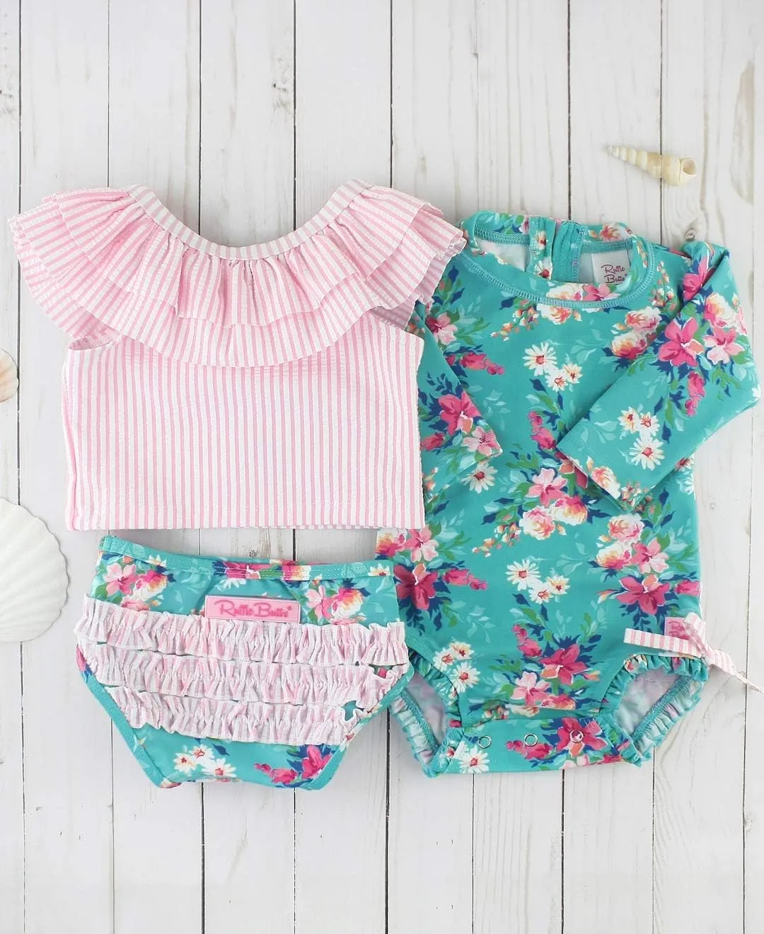 RuffleButts Girls UPF50  Sun Protection One Shoulder Ruffle Tankini Two Piece Swimsuit