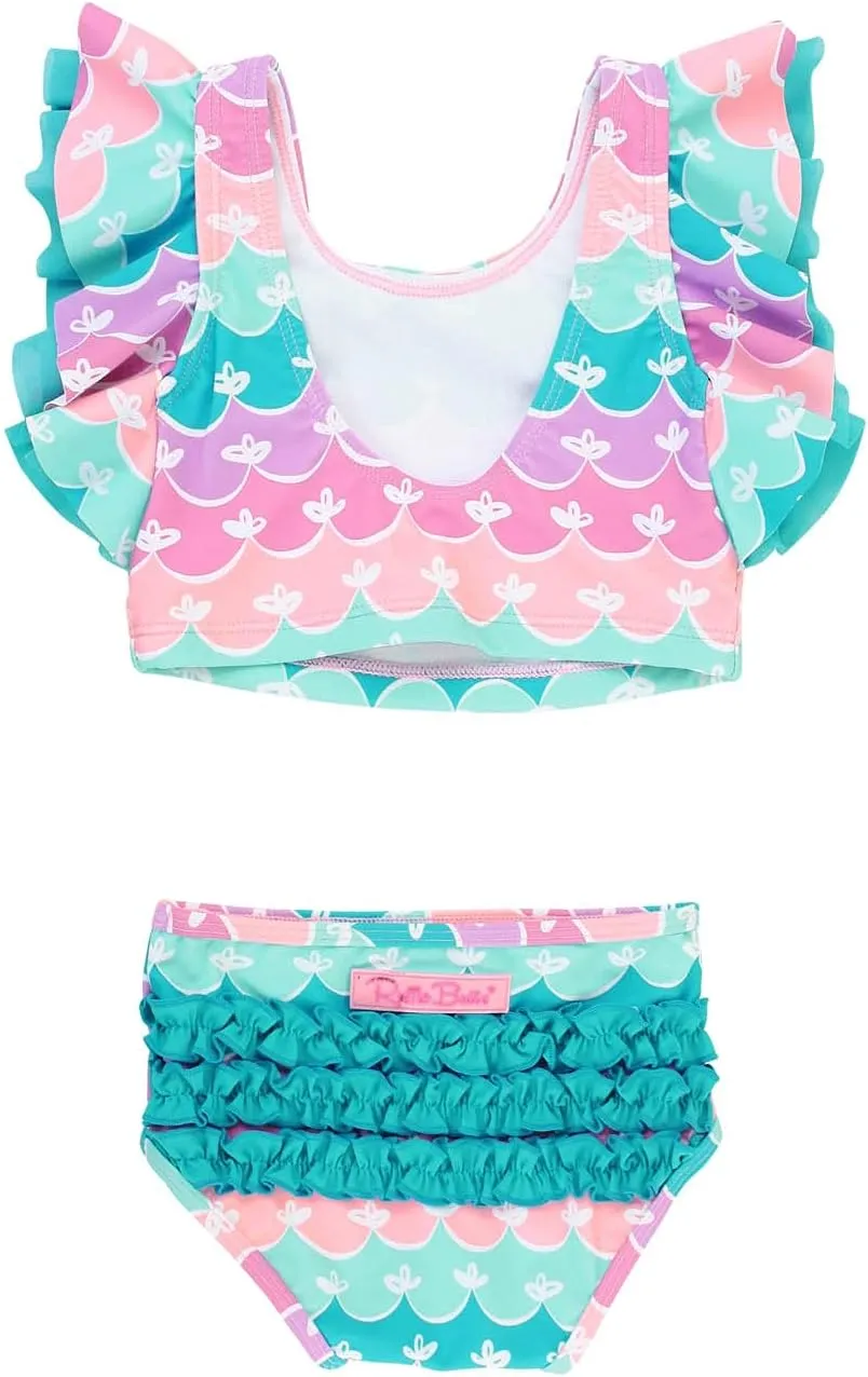 RuffleButts Girls UPF50  Sun Protection One Shoulder Ruffle Tankini Two Piece Swimsuit