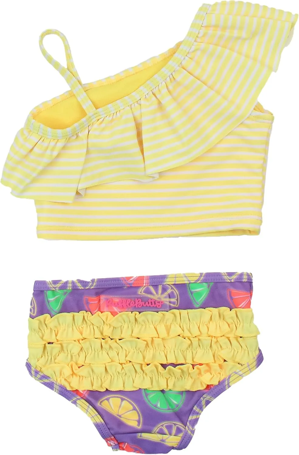 RuffleButts Girls UPF50  Sun Protection One Shoulder Ruffle Tankini Two Piece Swimsuit