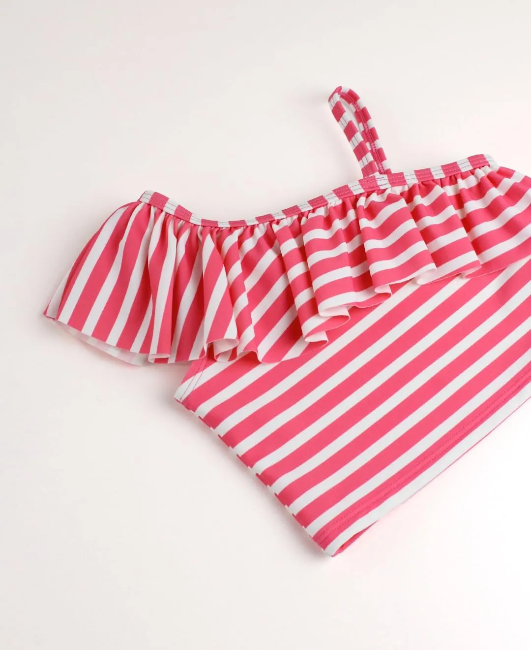 RuffleButts Girls UPF50  Sun Protection One Shoulder Ruffle Tankini Two Piece Swimsuit