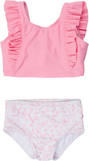 RuffleButts Girls UPF50  Sun Protection One Shoulder Ruffle Tankini Two Piece Swimsuit