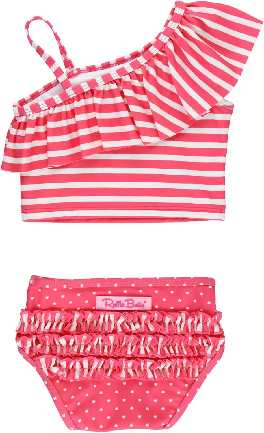 RuffleButts Girls UPF50  Sun Protection One Shoulder Ruffle Tankini Two Piece Swimsuit