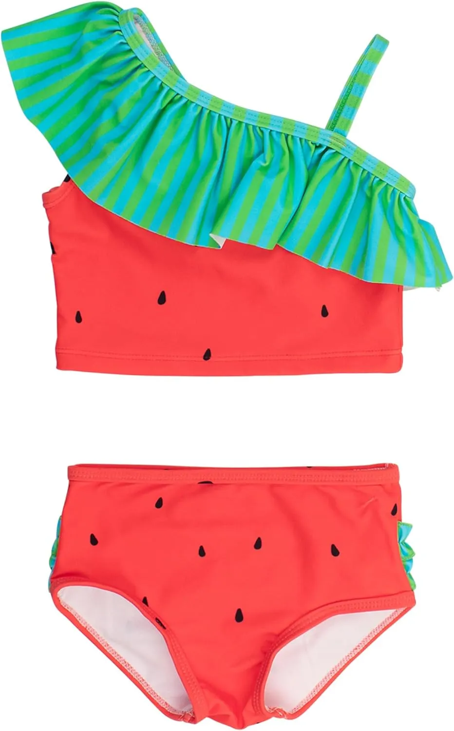 RuffleButts Girls UPF50  Sun Protection One Shoulder Ruffle Tankini Two Piece Swimsuit