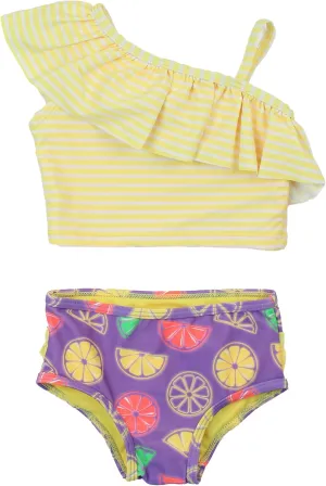 RuffleButts Girls UPF50  Sun Protection One Shoulder Ruffle Tankini Two Piece Swimsuit