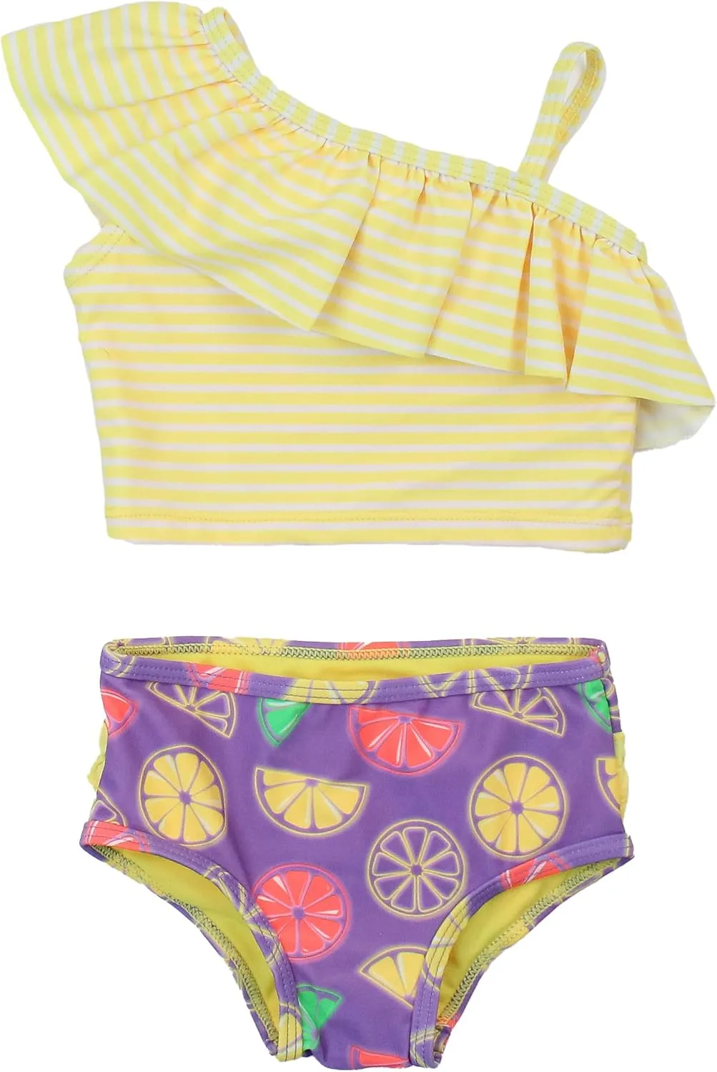 RuffleButts Girls UPF50  Sun Protection One Shoulder Ruffle Tankini Two Piece Swimsuit