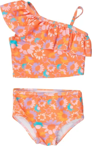 RuffleButts Girls UPF50  Sun Protection One Shoulder Ruffle Tankini Two Piece Swimsuit
