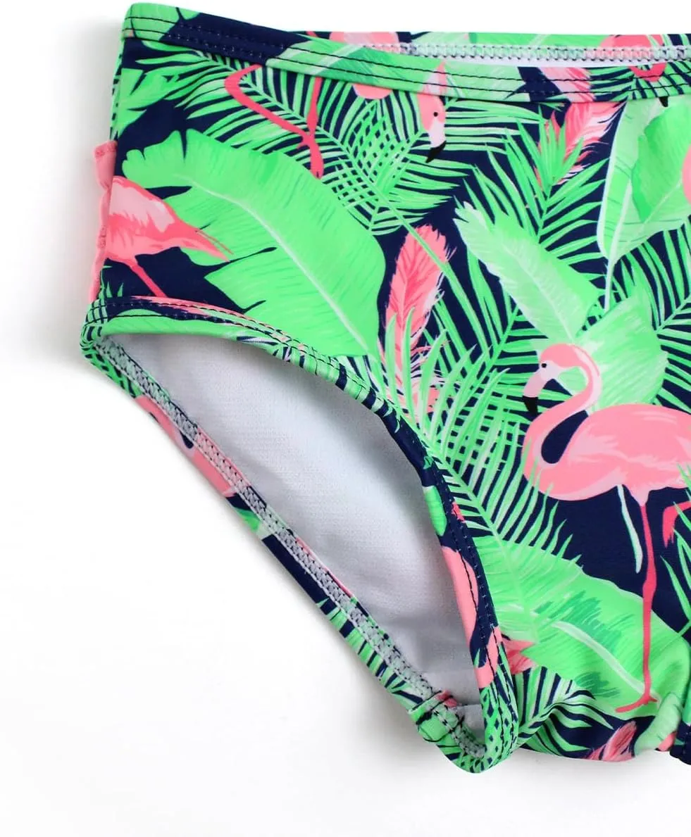 RuffleButts Girls UPF50  Sun Protection One Shoulder Ruffle Tankini Two Piece Swimsuit
