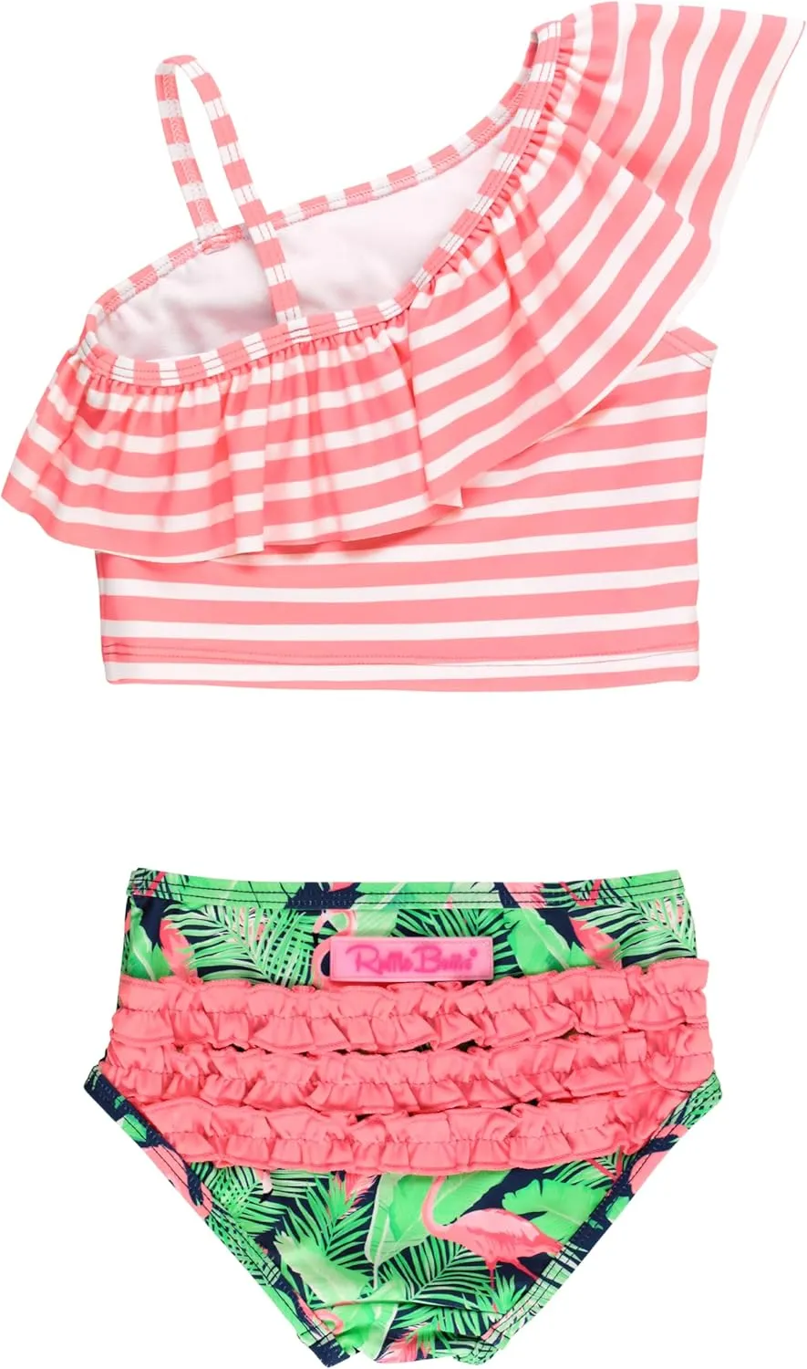 RuffleButts Girls UPF50  Sun Protection One Shoulder Ruffle Tankini Two Piece Swimsuit