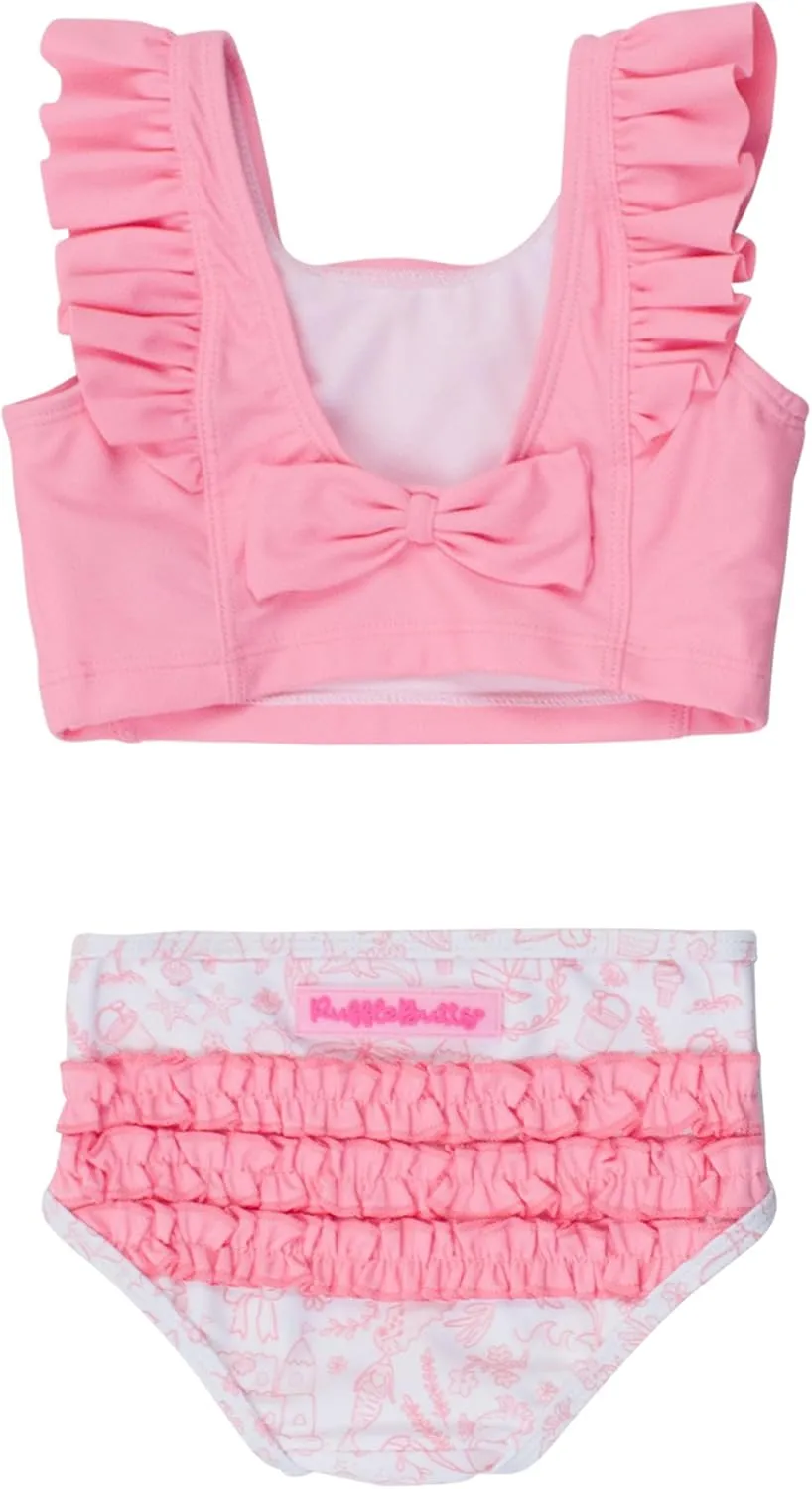 RuffleButts Girls UPF50  Sun Protection One Shoulder Ruffle Tankini Two Piece Swimsuit
