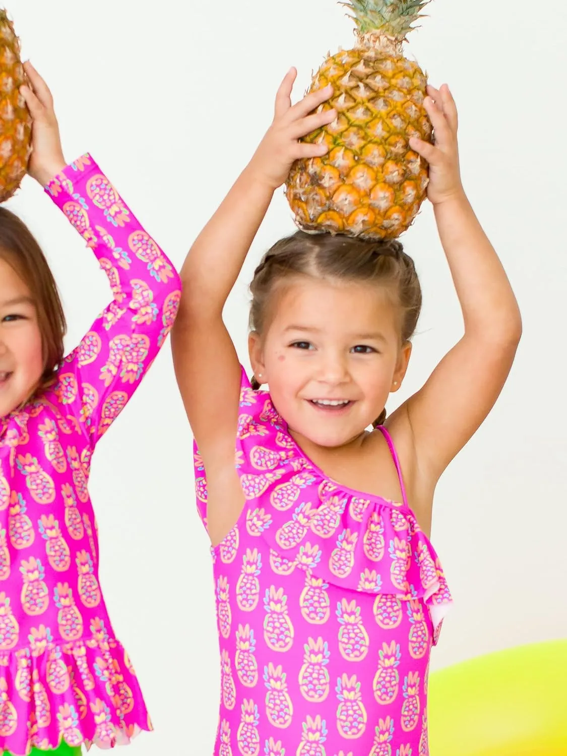 RuffleButts Girls UPF50  Sun Protection One Shoulder Single Ruffle One Piece Swimsuit
