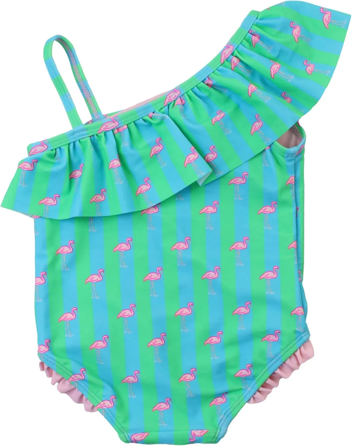 RuffleButts Girls UPF50  Sun Protection One Shoulder Single Ruffle One Piece Swimsuit