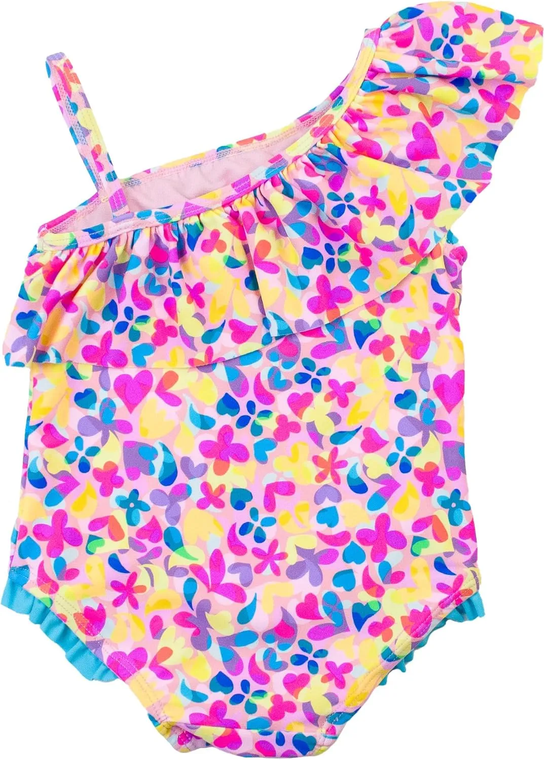 RuffleButts Girls UPF50  Sun Protection One Shoulder Single Ruffle One Piece Swimsuit